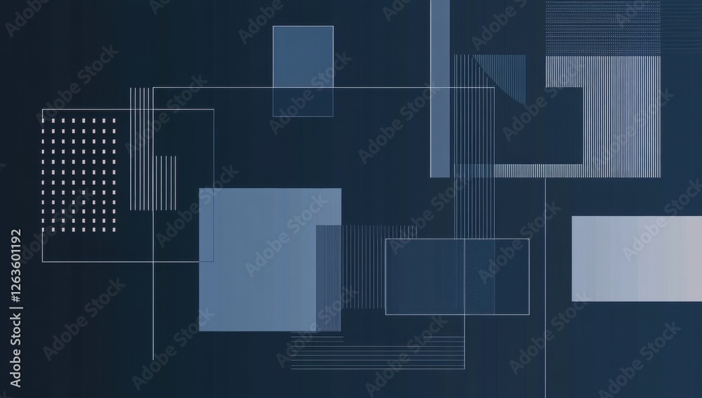 Poster dark blue background with geometric shapes and lines, creating an abstract presentation for corporat