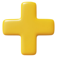 Obraz premium Three Dimensional Rendering of Yellow Plus Sign on Transparent Background