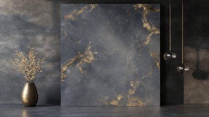 Granite with floating golden crystals in a modern interior design set up