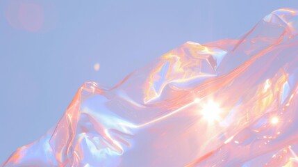 Abstract fluid background with pastel pink, blue, and gold hues, glossy texture, and luminous reflections