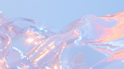 Abstract fluid background with pastel pink, blue, and gold hues, glossy texture, and luminous reflections