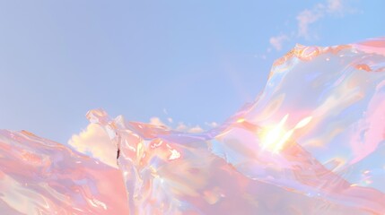 Abstract fluid background with pastel pink, blue, and gold hues, glossy texture, and luminous reflections