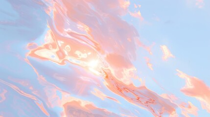 Abstract fluid background with pastel pink, blue, and gold hues, glossy texture, and luminous reflections. Walpaper