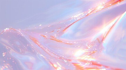 Abstract fluid background with pastel pink, blue, and gold hues, glossy texture, and luminous reflections