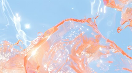 Abstract fluid background with pastel pink, blue, and gold hues, glossy texture, and luminous reflections. Background 