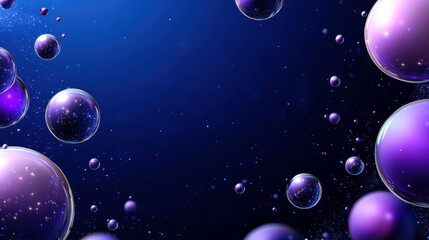 Abstract Colorful Bubbles Floating in a Dark Blue Space Background with Sparkles and Light Reflections for Digital Art and Design Projects