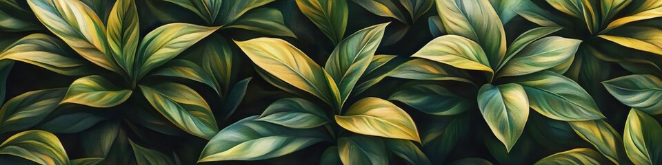 Obraz premium Rich Green Foliage Texture With Highlighted Leaf Edges And Abstract Tropical Background,
