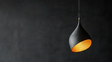   A dimly lit chamber featuring a raven black wall and a suspended lamplight shaped like a weeping droplet dangling from the ceiling