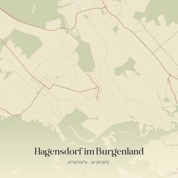 Vintage map of Hagensdorf im Burgenland, Austria.