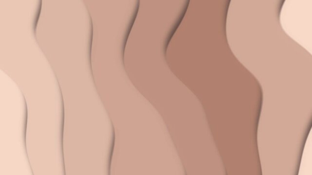 Minimalist abstract motion background with gradient wave in color of the year 2025 mocha mousse, cream beige, light brown. Flowing vertical wavy lines curved stripes pattern in nude palette. Sand dune