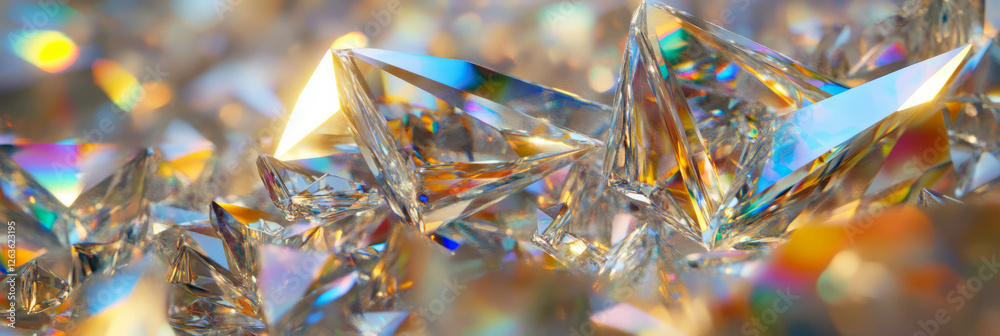 Poster angular crystal flares with sharp edges and vibrant color separation create a mesmerizing display