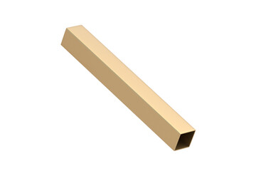 Golden square pipe isolated on white background. 3d render