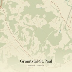 Vintage map of Granitztal-St. Paul, Austria.