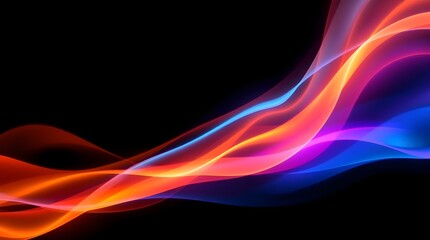 The image is of a black background with wavy, glowing lines of orange and blue