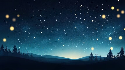 Naklejka premium A sky brimming with stars and lanterns floating above a dense forest of trees