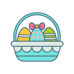 Colorful Easter basket filled with decorated eggs and a bow, perfect for spring celebrations and holiday traditions