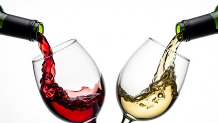 Elegant wine glasses with red and white wine