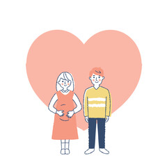 若いカップルとハートの背景