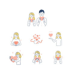 ハートを持つカップルと女性　セット