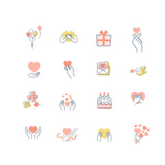 ハートやギフトのアイコンセット