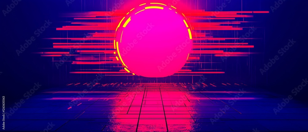 Wall mural Neon Pink Orb in Futuristic Corridor