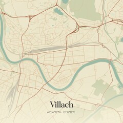 Obraz premium Vintage map of Villach, Austria.