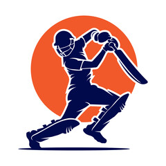 Obraz premium Cricket player with cover drive logo design icon vector illustration.