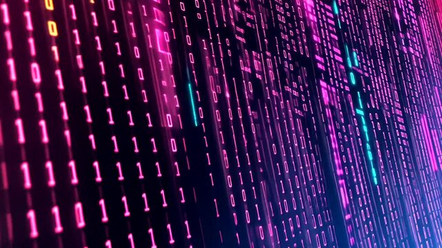 Colorful binary code flowing in a digital environment