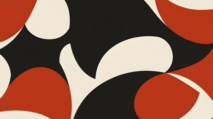 Abstract red and beige shapes on black background, seamless pattern design for textile or wallpaper