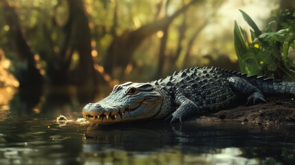 Fototapeta premium Crocodile Resting on a Riverbank Image