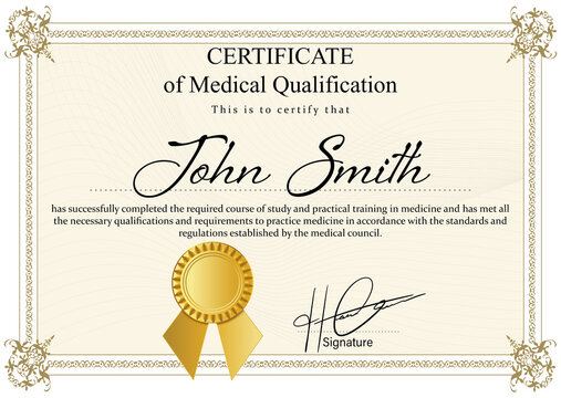 Certificate of medical course completion for healthcare professional, design - Powered by Adobe