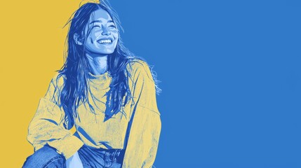 Woman Smiling Pop art aesthetics illustration.