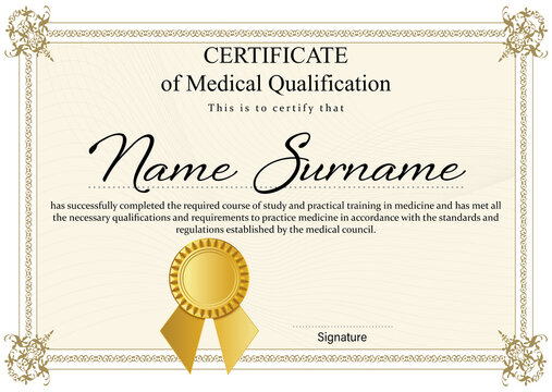 Certificate of medical course completion for healthcare professional, design