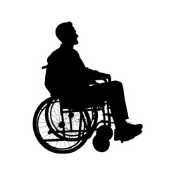 Silhouette of man in wheelchair on white background