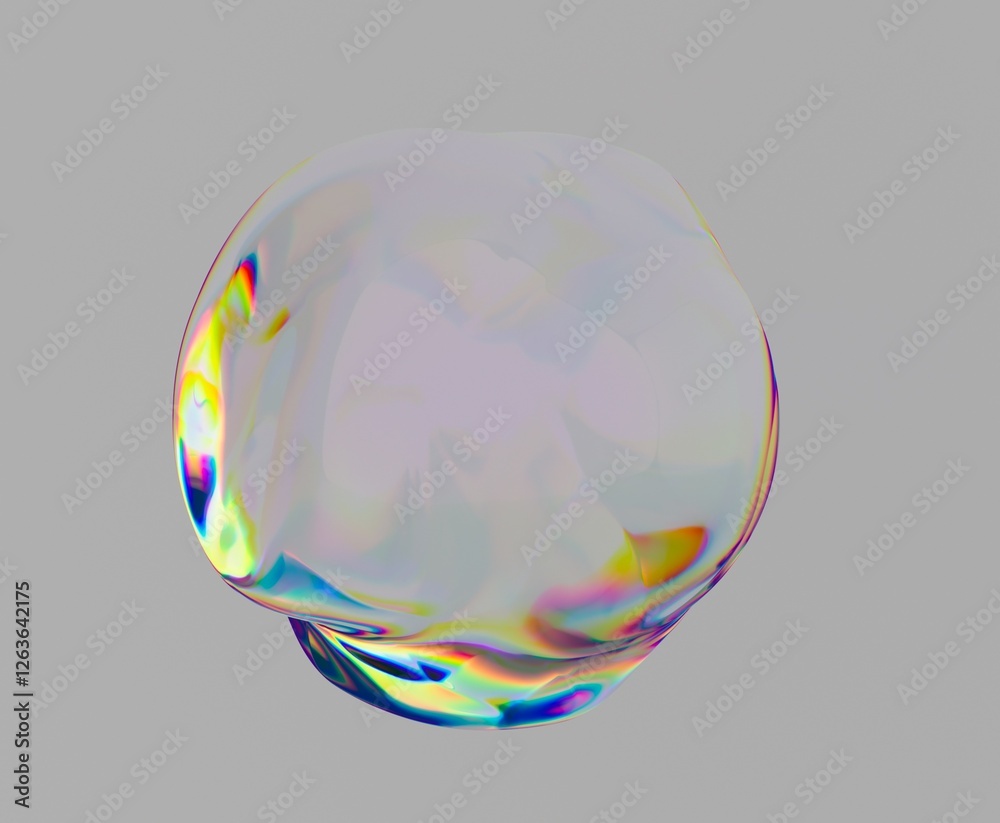 Poster Translucent liquid blob with chromatic aberration on neutral background. Abstract 3d illustration of transparent sphere.