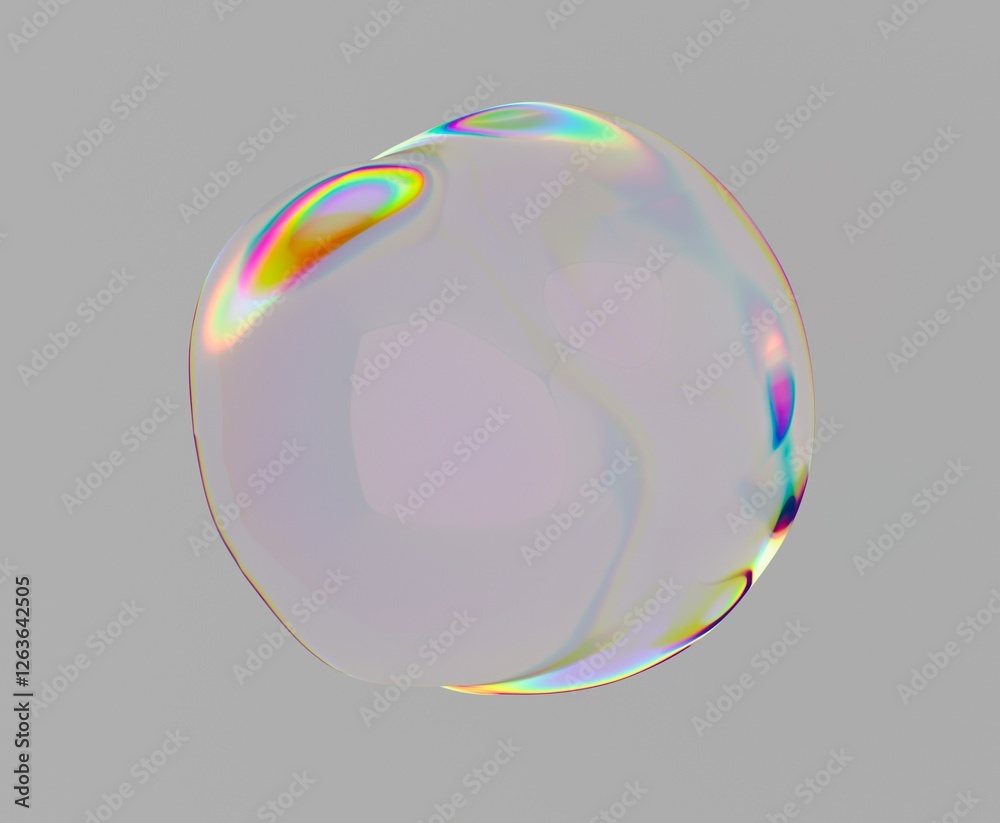 Poster Translucent liquid blob with chromatic aberration on neutral background. Abstract 3d illustration of transparent sphere.