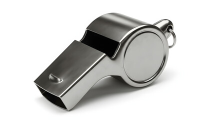 Whistle of Clarity: A shiny metal whistle, emblematic of calls for attention or signalling, presented clearly.