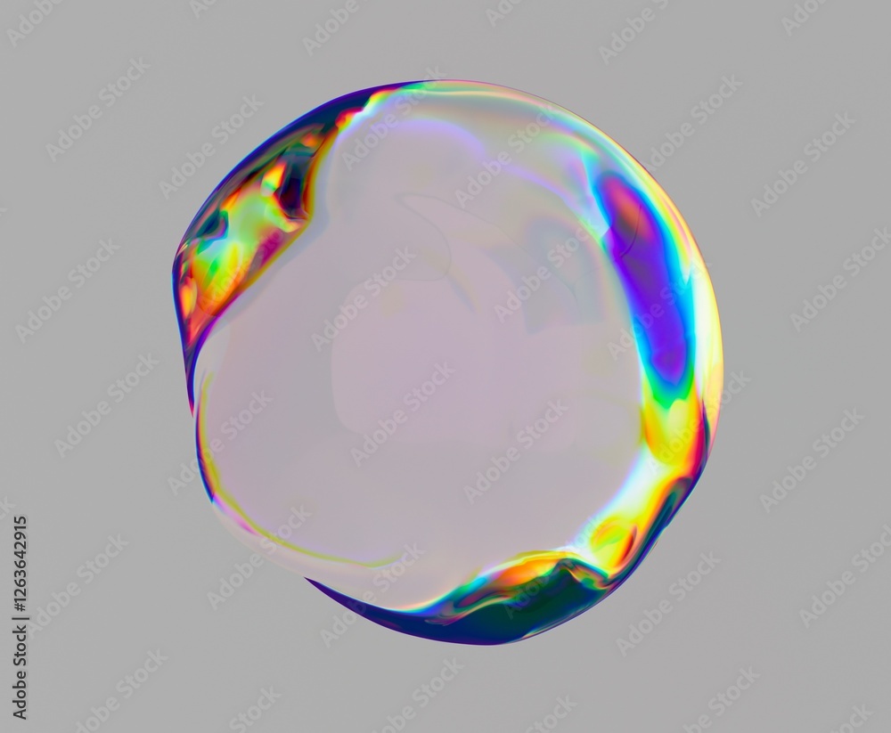 Poster glitched translucent orb with chromatic aberration on neutral background. abstract 3d illustration o