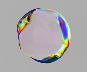 Glitched translucent orb with chromatic aberration on neutral background. Abstract 3D illustration of transparent sphere.