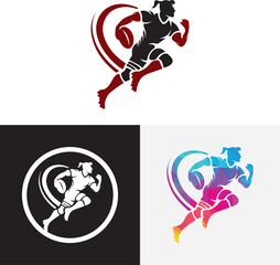 Rugby player running with ball vector silhouette. Rugby player logo vector illustration icon.