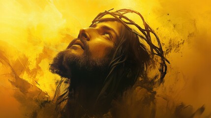 Fototapeta premium Jesus Christ Savior Banner: A reverent, inspiring design with ample copy space, celebrating spiritual devotion and timeless faith.