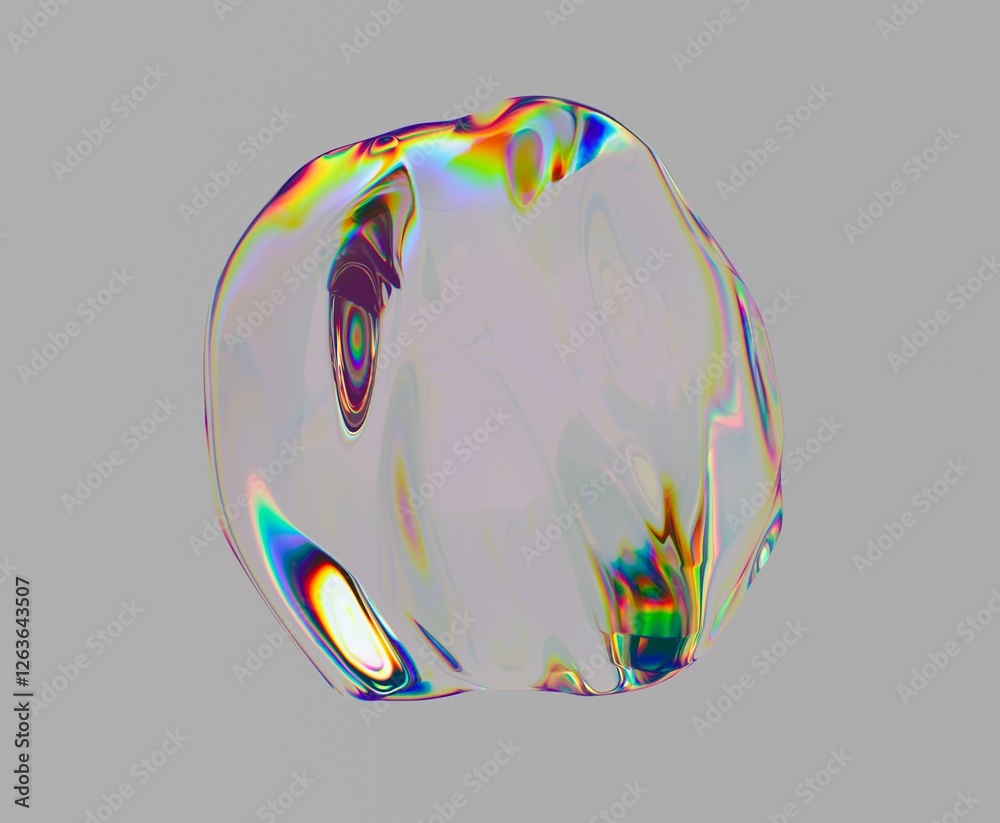Poster glitched translucent orb with chromatic aberration on neutral background. abstract 3d illustration o