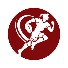 Rugby player running with ball vector silhouette. Rugby player logo vector illustration icon.