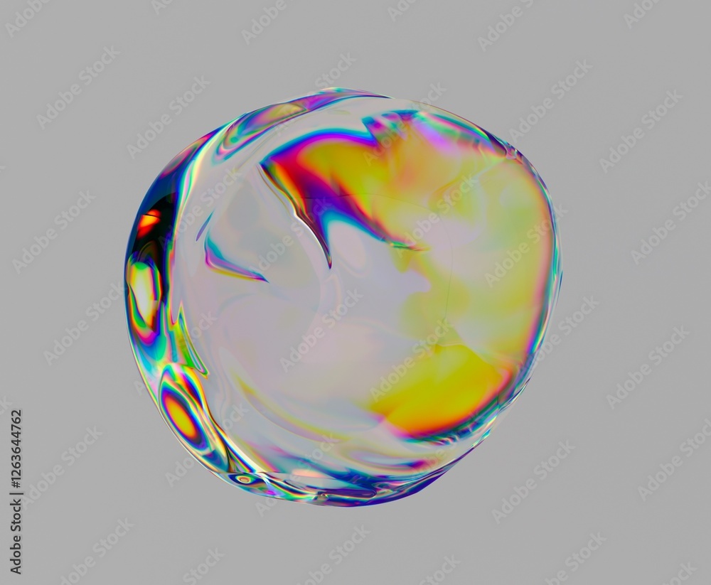 Poster glitched translucent orb with chromatic aberration on neutral background. abstract 3d illustration o
