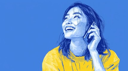 Obraz premium Woman Receiving Good News Pop art aesthetics illustration.