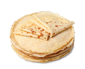 Stack of delicious crepes isolated on white