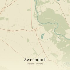 Fototapeta premium Vintage map of Zwerndorf, Austria.