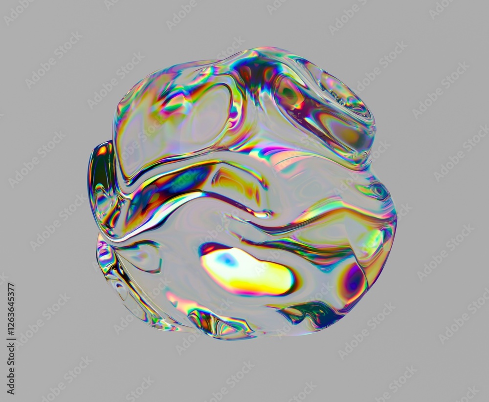 Poster glitched translucent orb with chromatic aberration on neutral background. abstract 3d illustration o