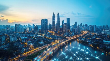 Bridges with city financial downtown skyline panorama at daytime. Concept of data protection, regulation, and privacy for individuals