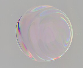 3D illustration of a transparent bubble on a neutral gray background. Translucent volumetric shiny sphere.